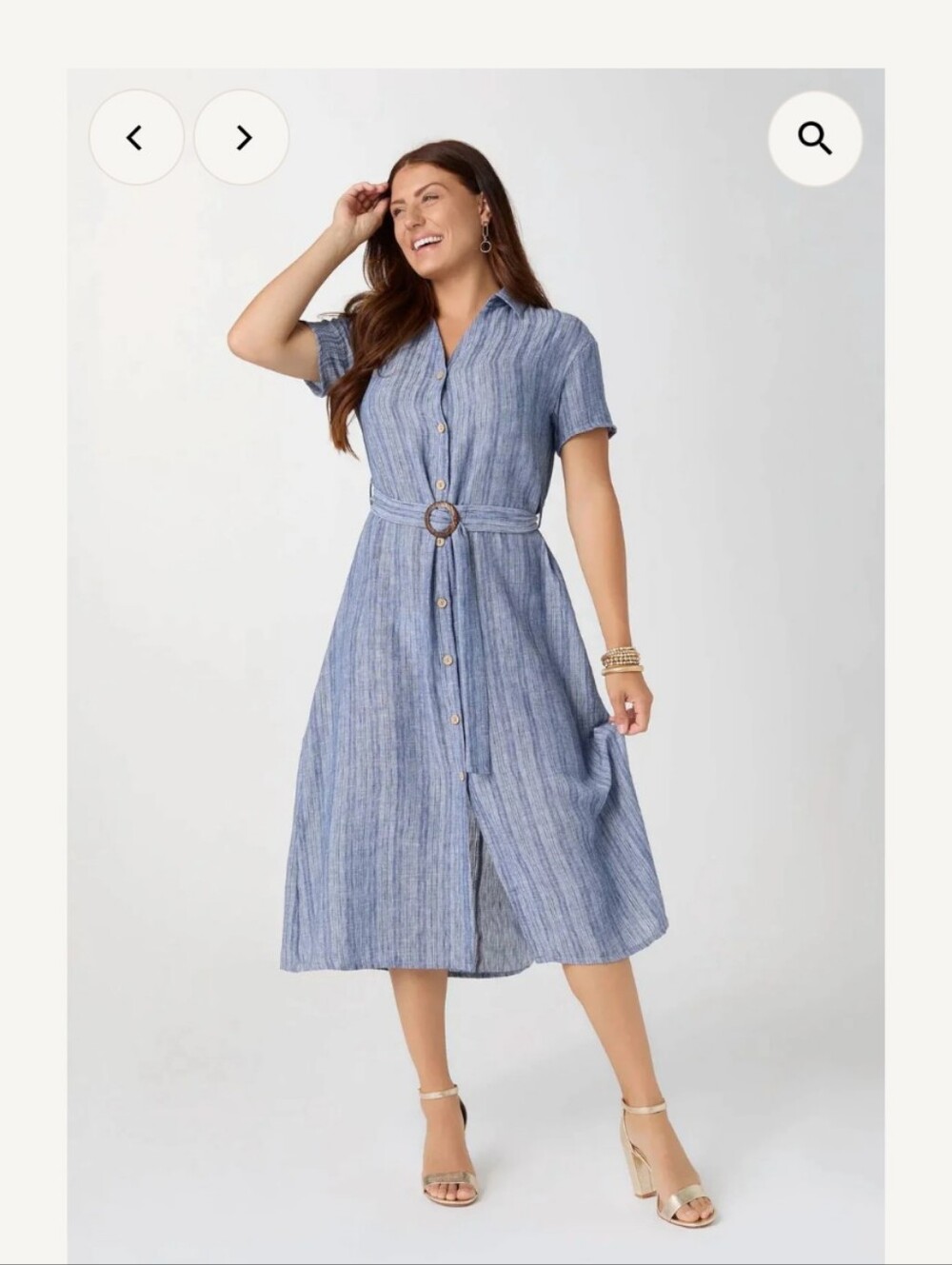 Coco + Carmen Light Blue Striped Short-Sleeve Belted Midi Dress